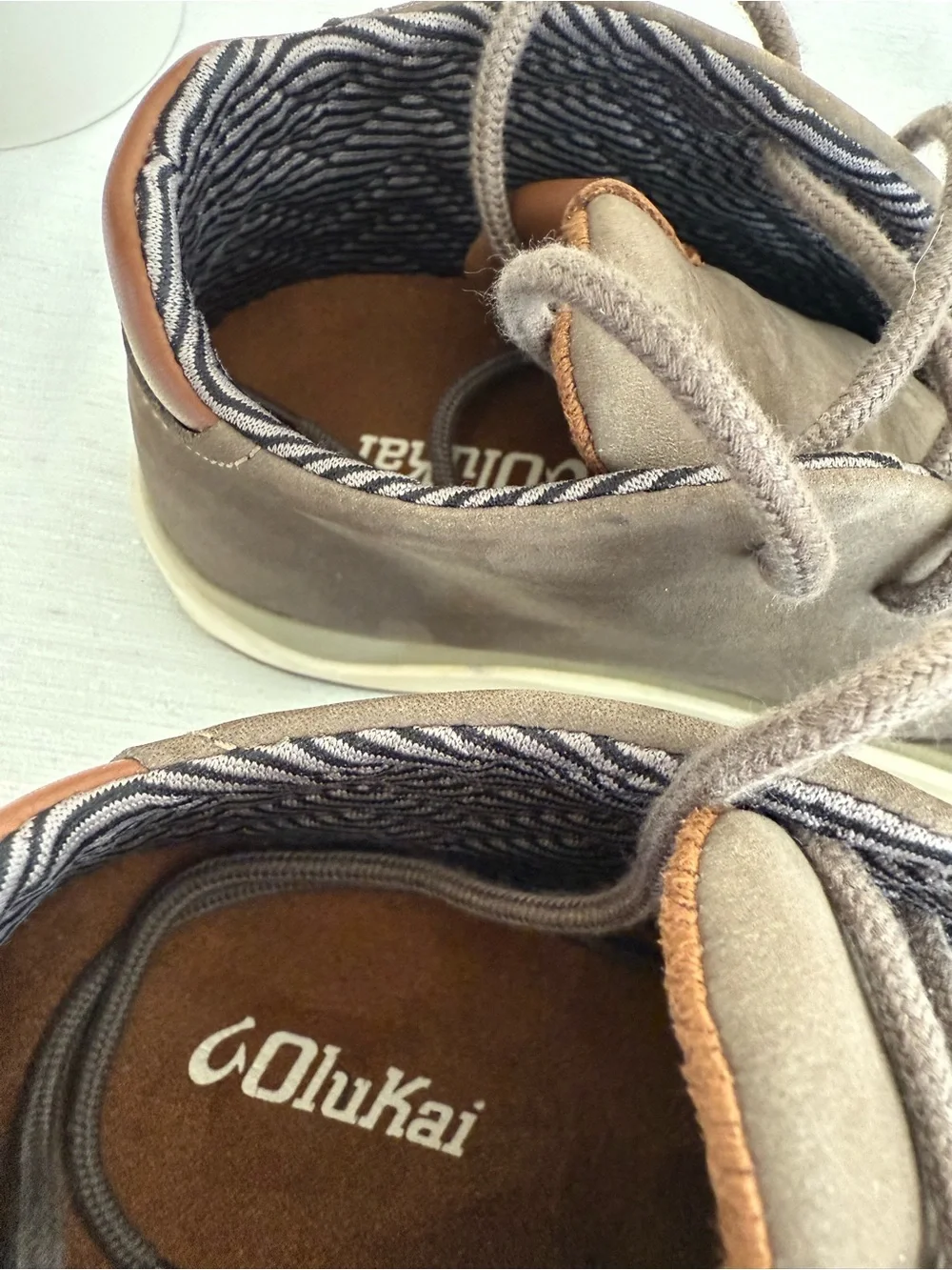 OluKai Papaku ‘Ili Men's Casual Mid-Top Sneakers in Brown Leather